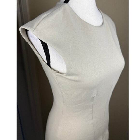 Zara Sheath Dress S Beige Sleeveless Tailored Cotton Blend Minimalist NWOT - Picture 6 of 13